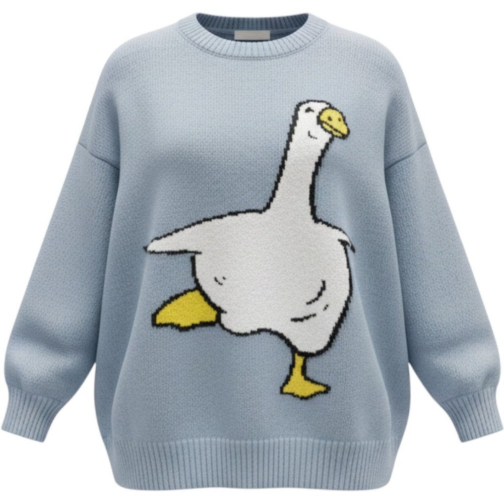 Unbranded Goose Knit Sweater Women XL Blue Dancing Bird Whimsical Cottagecore